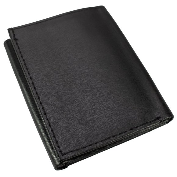Men Trifold Wallet, Lambskin Leather Wallet Black - Picture 2 of 13